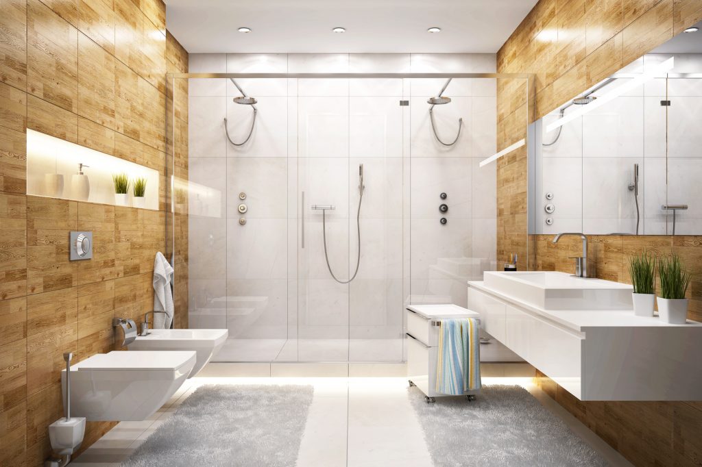Large shower in modern bathroom